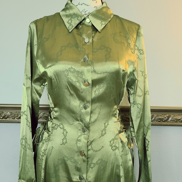 Dangerfield Olive Satin Corset Dress - Picture 2 of 13